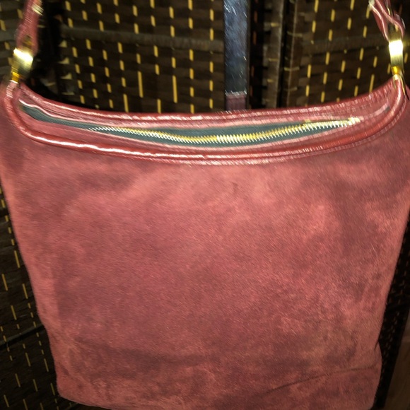 Vintage Burgundy, suede-leather Crossbody purse. - Picture 2 of 16